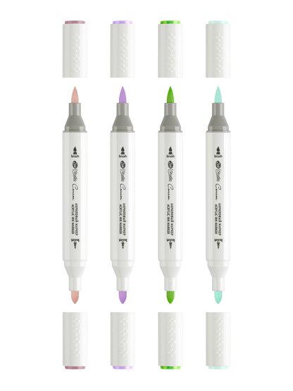 Набор акриловых маркеров двусторонних  "Сонет" "Пастельные цвета", перо кисть/пуля , 4 цвета, блистер - Акриловые маркеры