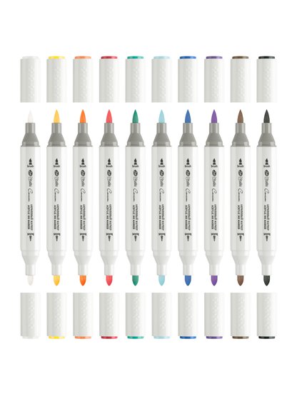 Набор акриловых маркеров двусторонних  "Сонет" "Основные цвета", перо кисть/пуля , 10 цветов, блистер - Акриловые маркеры