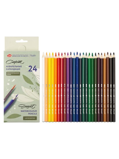 Набор акварельных карандашей "Сонет" "Цветочное вдохновение", 24 цветов, в картонной коробке - Карандаши цветные и акварельные профессиональные