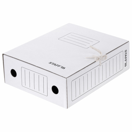 Папка архивная с завязками А4 (325х250 мм), 100 мм, до 900 листов, микрогофрокартон, БЕЛАЯ, STAFF, 128874 - Накопители документов