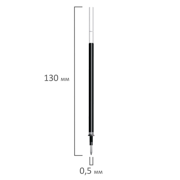 Стержень стираемый гелевый BRAUBERG 130 мм, ЧЕРНЫЙ, евронаконечник, узел 0,5 мм, линия письма 0,38 мм, 170361 - Стержни для ручек гелевых
