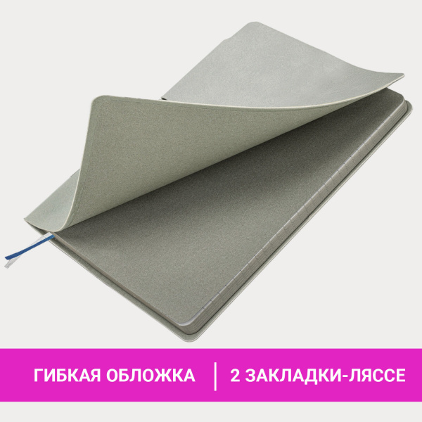 Блокнот А5 (140х200 мм), BRAUBERG "NEBRASKA", под кожу, 80 л., линия, серый, 113410 - Бизнес-блокноты и бизнес-тетради