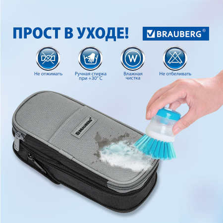 Пенал-трансформер BRAUBERG, полиэстер, 22х10х3 см, "Charcoal gray", 271561 - Пеналы мягкие