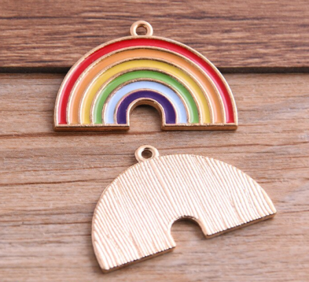 Металлическая подвеска с эмалью "Радуга", размер 32*21 мм, 5 шт