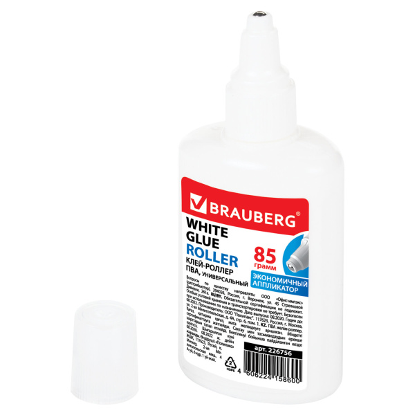 Клей-роллер ПВА BRAUBERG (картон, бумага, дерево, ткань, керамика), 85 г, 226756 - Клей ПВА