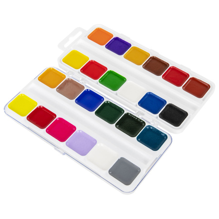 Краски акварельные BRAUBERG KIDS, медовые, 24 цвета, квадратные кюветы, пластиковый пенал, 192284 - Краски для детского творчества