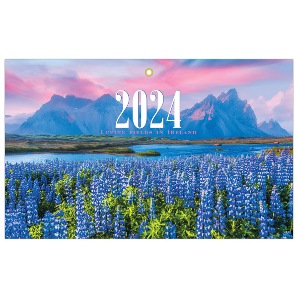 Календарь квартальный на 2024 г., 3 блока, 3 гребня, с бегунком, мелованная бумага, EXTRA, BRAUBERG, "Люпины", 115300 - Календари настенные