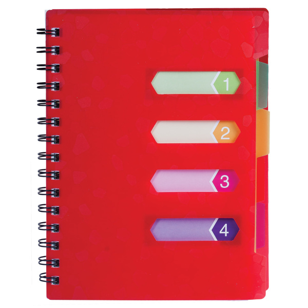 Тетрадь-блокнот 120 л., A5, 170x215 мм, BRAUBERG, линия, гребень, обложка пластиковая, 4 разделителя, "Rich", 401791 - Тетради-блокноты