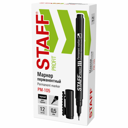 Маркер перманентный STAFF "Profit PM-105", ЧЕРНЫЙ, тонкий металлический наконечник 0,5 мм, 152170 - Маркеры перманентные