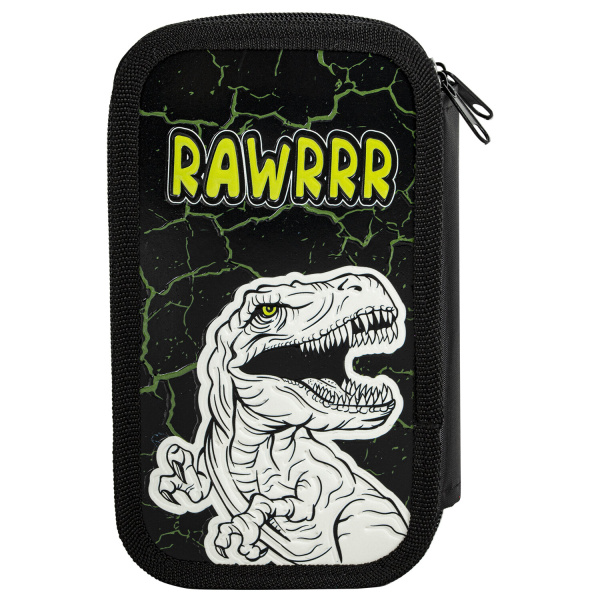 Пенал ЮНЛАНДИЯ, 2 отделения, ламинированный картон, конгрев, 19х11 см, "RAWR", 271538 - Пеналы каркасные