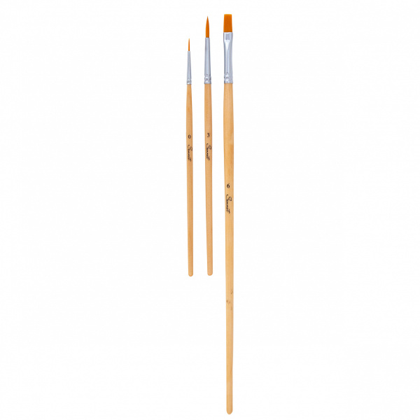 Набор кистей "Сонет" №4 (3 штуки из синтетики: плоская, длинная лакированная ручка, №6; круглая, короткая лакированная ручка, №0, №3) - Кисти художественные в наборах