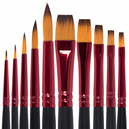 Кисти BRAUBERG PREMIUM, набор 10 шт. (синтетика, круглые № 1, 2, 3, 5, 8, плоские № 2, 4, 6, 8, 10), 201027 - Кисти для рисования