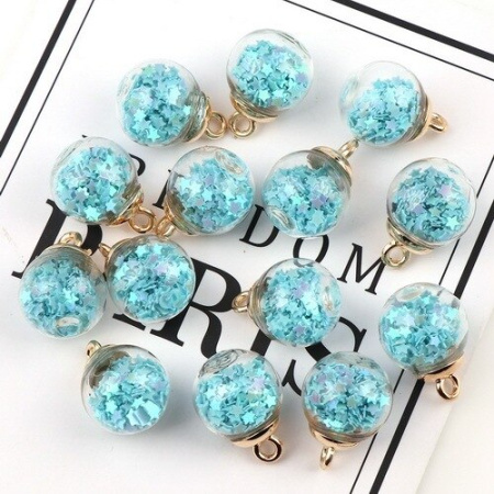 Подвеска стеклянная с голубыми звездами, диаметр 16 мм, 5 шт