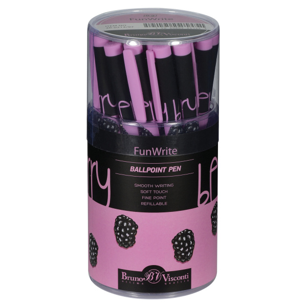 Ручка шариковая BRUNO VISCONTI FunWrite, СИНЯЯ, "Ягоды. Графика. Ежевика", линия письма 0,38 мм, 20-0212/97 - Ручки шариковые неавтоматические