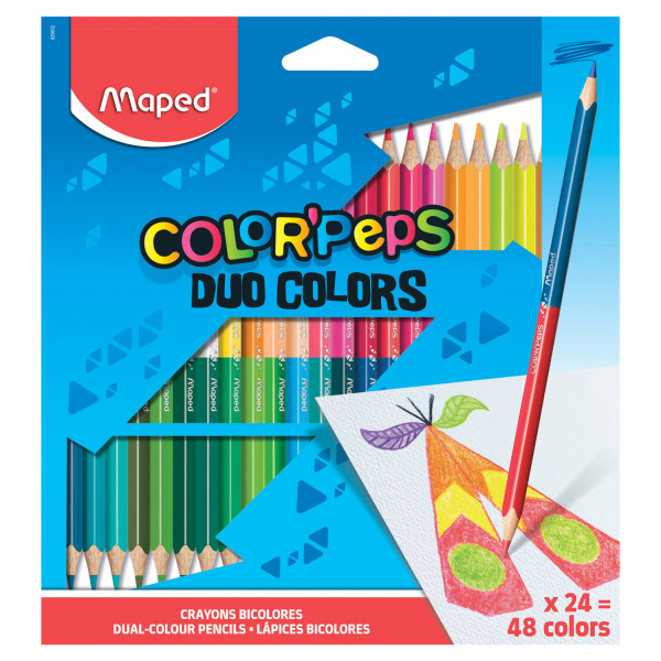 Карандаши двусторонние MAPED (Франция) "Color'Peps Duo", 24 штуки, 48 цветов, трехгранные, 829602