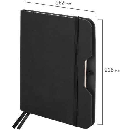 Блокнот А5 (162х218 мм), BRAUBERG "NOTE", под кожу софт-тач, с резинкой, 80 л., клетка, черный, 113437 - Бизнес-блокноты и бизнес-тетради