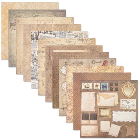 Бумага для скрапбукинга 30х30 см "Ретро", двусторонняя, 12 листов, 12 дизайнов, 180 г/м2, ОСТРОВ СОКРОВИЩ, 662767 - Наборы бумаги