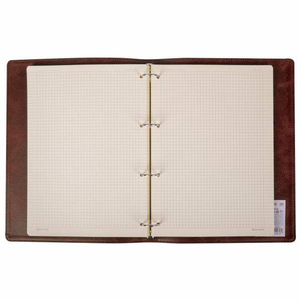 Тетрадь на кольцах БОЛЬШАЯ А4 (240х310 мм), 120 листов, под кожу, клетка, BRAUBERG "Main", коричневый, 404511 - Тетради на кольцах и сменные блоки к ним