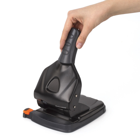 Дырокол металлический МОЩНЫЙ BRAUBERG "Heavy duty" до 65 листов, эргономичный, черный - Дыроколы мощные