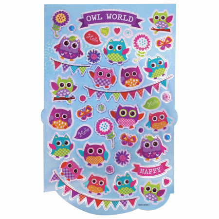 Альбом со сверкающими наклейками "Совята", 4 листа, более 250 шт., склейка, ЮНЛАНДИЯ, 662696 - Наклейки