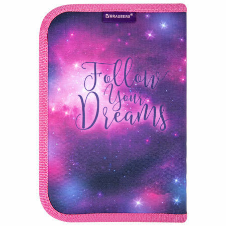 Пенал BRAUBERG, 1 отделение, 1 откидная планка, полиэстер, 21х14 см, "Space cat", 270712 - Пеналы каркасные