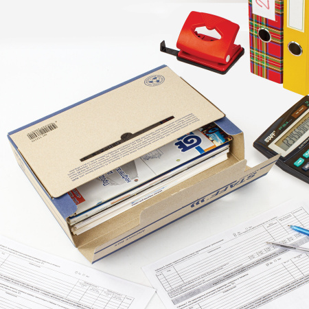 Короб архивный с клапаном А4 260х325 мм, 75 мм, переплетный картон, до 750 л., STAFF, 112159 - Накопители документов