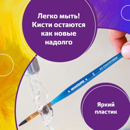 Кисти ЮНЛАНДИЯ, набор 5 шт. (СИНТЕТИКА: круглая № 4; плоские № 2, 7, 12; овальная № 2), блистер с европодвесом, 200889 - Кисти для рисования