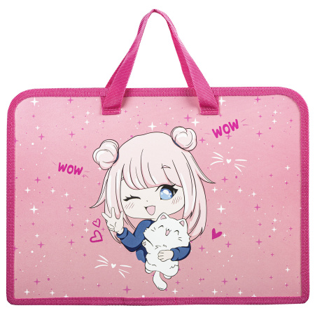Папка на молнии с ручками ЮНЛАНДИЯ А4, 1 отделение, пластик, ширина 45 мм, "Anime Pals", 271457 - Папки-сумки с ручками