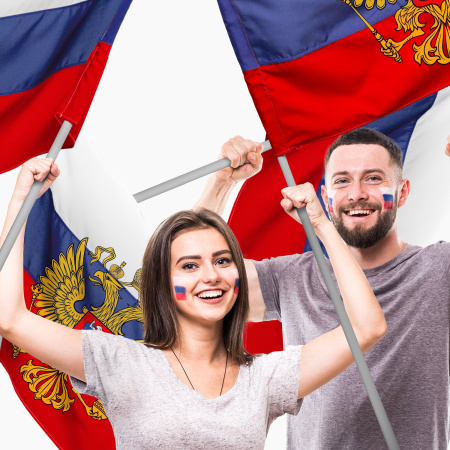 Флаг России 90х135 см с гербом, ПРОЧНЫЙ с влагозащитной пропиткой, полиэфирный шелк, STAFF, 550226 - Флаги и знамена