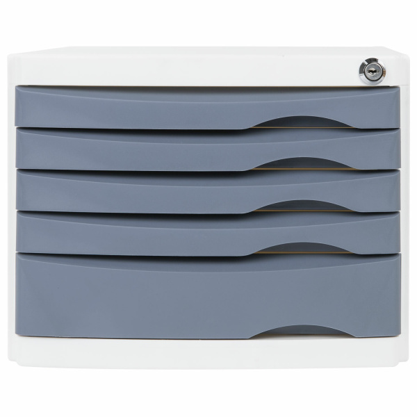 Бокс с замком и 5 выдвижными лотками, корпус и лотки серые, 235х300х355 мм, BRAUBERG "Office-Expert", 238048 - Блоки закрытых лотков для бумаг