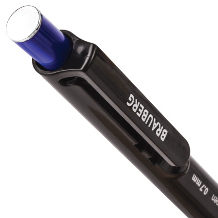 Ручка шариковая автоматическая с грипом BRAUBERG "Doc", СИНЯЯ, корпус черный, узел 0,7 мм, линия письма 0,35 мм, 141154 - Ручки шариковые автоматические