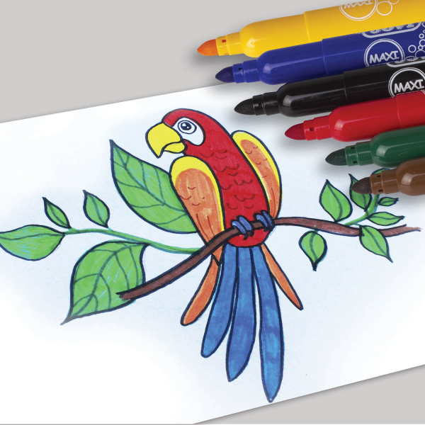 Фломастеры утолщенные JOVI (Испания) "Maxi", 6 цветов, трехгранные, для малышей, вентилируемый колпачок, 1706 - Фломастеры классические