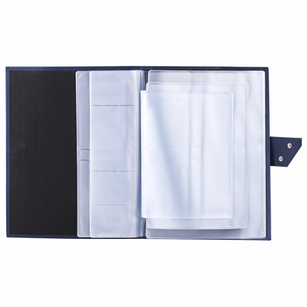 Папка-органайзер семейная для 4-х комплектов документов, формат А4, экокожа, синяя, BRAUBERG, 238206 - Обложки для документов