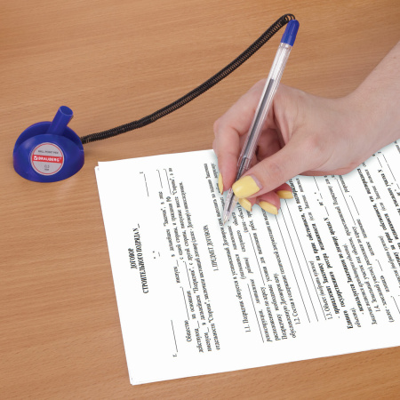 Ручка шариковая настольная BRAUBERG "Counter Pen", СИНЯЯ, пружинка, корпус синий, 0,5 мм, 143259 - Ручки шариковые на подставке