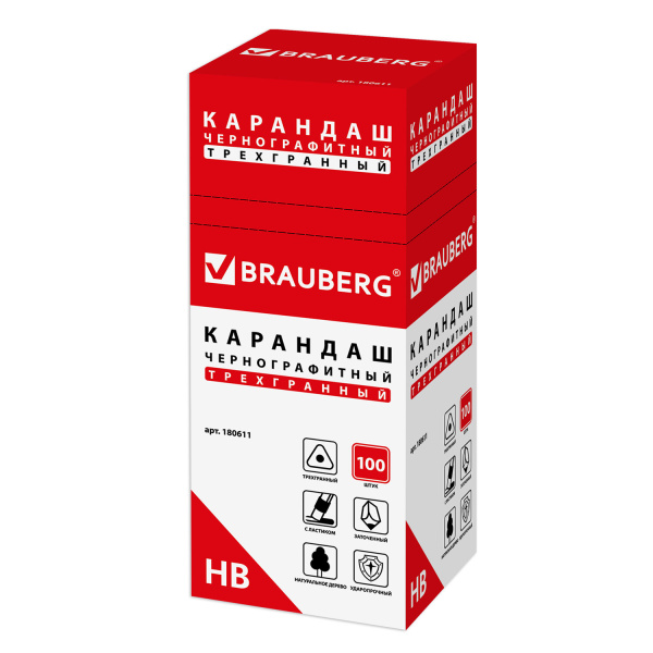 Карандаш чернографитный BRAUBERG, 1 шт., "Alderida", НВ, трехгранный, с ластиком, корпус розовый, заточенный, 180611 - Карандаши чернографитные