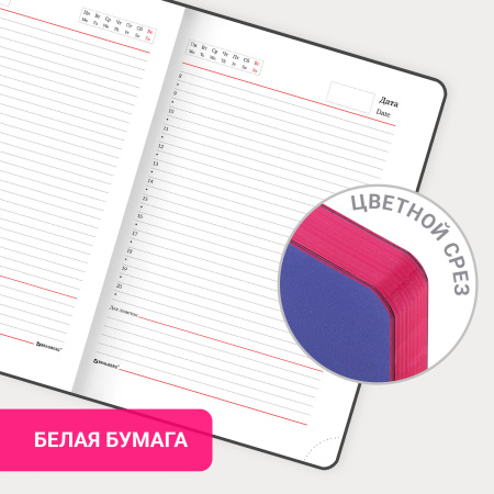 Ежедневник недатированный А5 (138х213 мм), BRAUBERG VISTA, под кожу, гибкий, 136 л., "Ultraviolet", 111990 - Ежедневники с покрытием "под кожу и ткань"