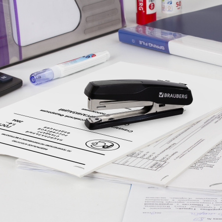 Степлер №10 BRAUBERG "Extra", до 20 листов, антистеплер, черно-серый, 229080 - Степлеры настольные