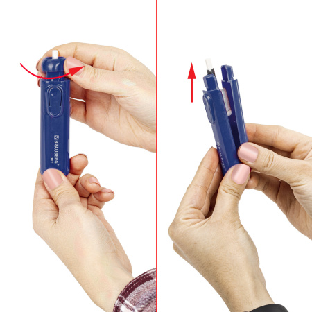 Ластик электрический BRAUBERG "JET", питание от 2 батареек ААА, 8 сменных ластиков, синий, 229616 - Ластики электрические