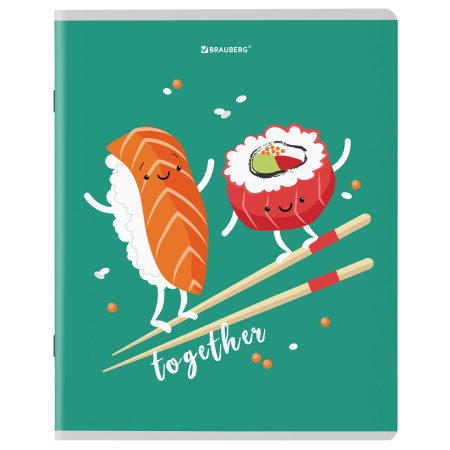 Тетради КОМПЛЕКТ 5 шт. А5, 48 л., BRAUBERG скоба, клетка, TWIN лак, "Funny Food", 404397 - Тетради 40-48 листов