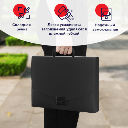 Портфель пластиковый STAFF А4 (320х225х36 мм), без отделений, черный, 229241 - Портфели пластиковые