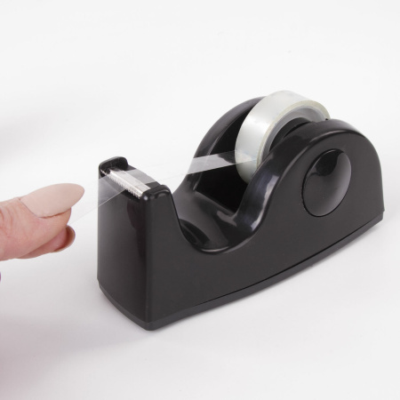 Диспенсер для клейкой ленты BRAUBERG настольный, утяжеленный, средний, черный, 11,8х5х5 см, 440142 - Диспенсеры для канцелярской ленты