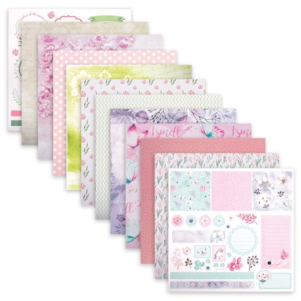 Бумага для скрапбукинга 30х30 см "Нежность природы", двусторонняя, 12 листов, 12 дизайнов, 180 г/м2, ОСТРОВ СОКРОВИЩ, 662771 - Наборы бумаги
