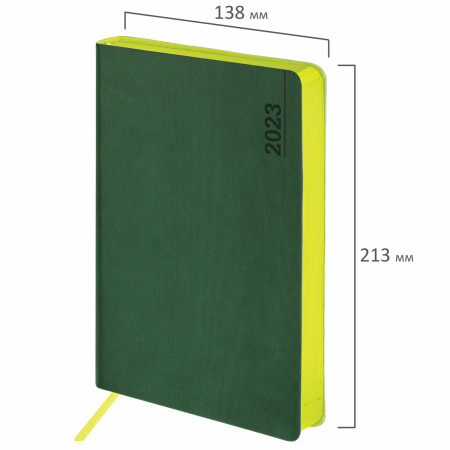 Ежедневник датированный 2023 А5 138x213 мм BRAUBERG "Metropolis Mix", под кожу, темно-зеленый, 114117 - Ежедневники с покрытием "под кожу и ткань"