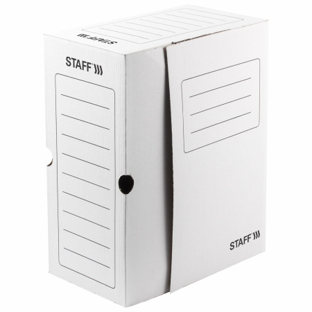 Короб архивный с клапаном А4 (260х325 мм), 150 мм, до 1400 листов, микрогофрокартон, БЕЛЫЙ, STAFF, 128866 - Короба архивные