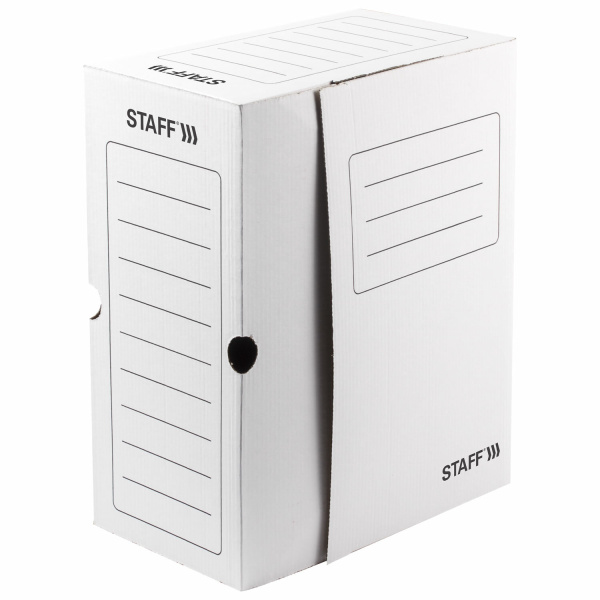 Короб архивный с клапаном А4 (260х325 мм), 150 мм, до 1400 листов, микрогофрокартон, БЕЛЫЙ, STAFF, 128866 - Короба архивные