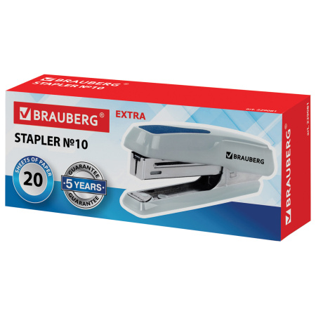 Степлер №10 BRAUBERG "Extra", до 20 листов, антистеплер, серо-синий, 229081 - Степлеры настольные