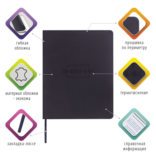 Дневник 1-11 класс 48 л., кожзам (гибкая), термотиснение, BRAUBERG "LATTE", черный, 105444 - Дневники универсальные