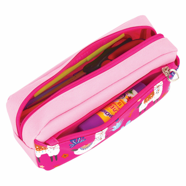 Пенал-косметичка ЮНЛАНДИЯ, 2 отделения, мягкий, "Ламы", розовый, 20х6х9 см, 228980 - Пеналы мягкие