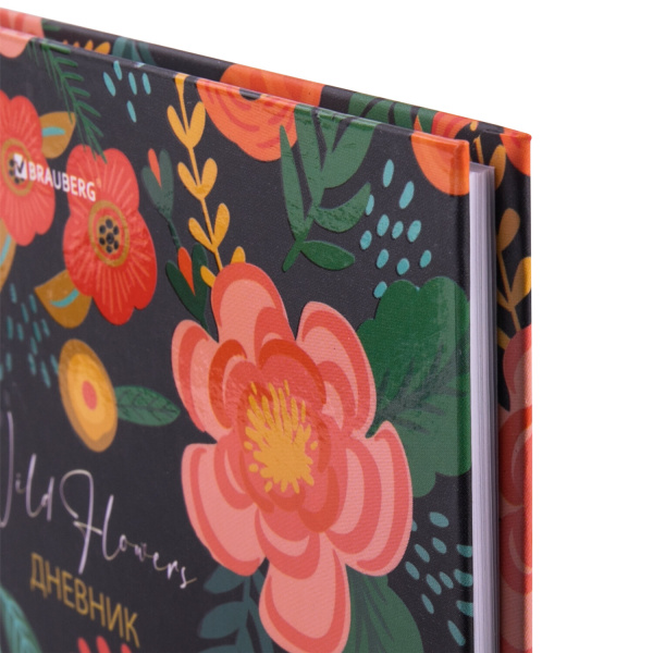 Дневник 5-11 класс 48 л., твердый, BRAUBERG, выборочный лак, с подсказом, "Цветы", 106410 - Дневники для старших классов