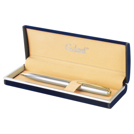 Ручка подарочная шариковая GALANT "Marburg", корпус серебристый с гравировкой, золотистые детали, пишущий узел 0,7 мм, синяя, 141015 - Ручки шариковые подарочные